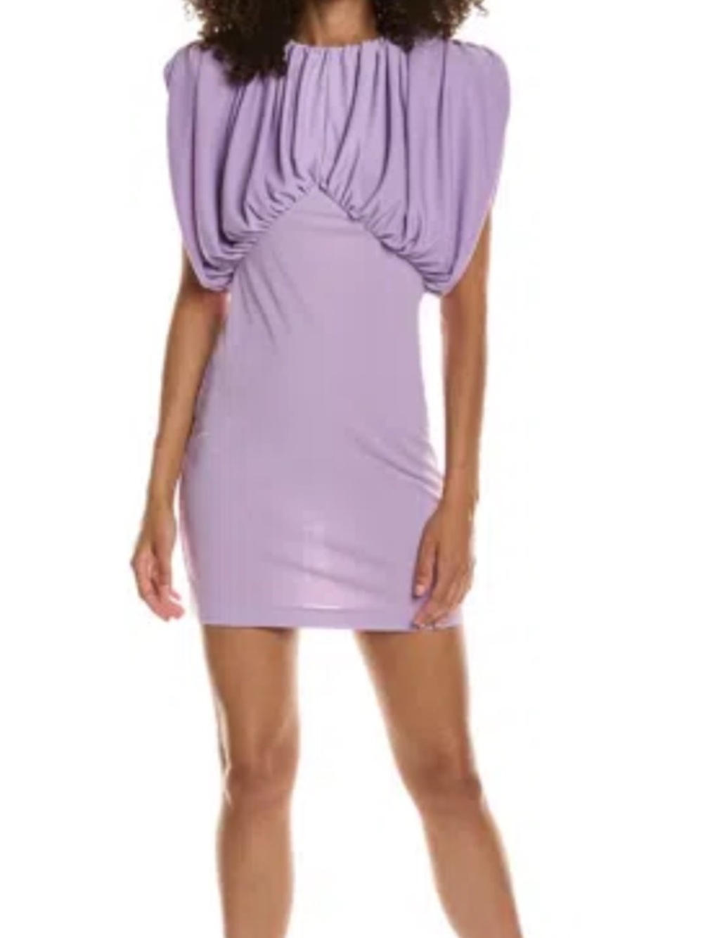 Ronny Kobo Collection Lilac Draped Cape-Shoulder Mini Dress